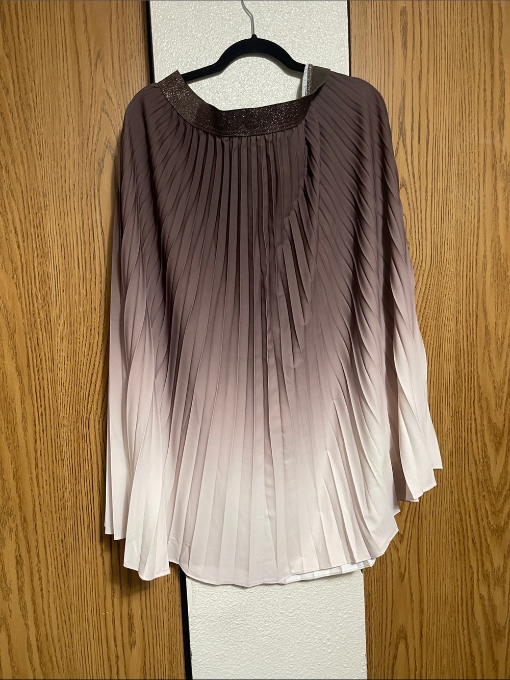 Nannette Ombre Pleated Midi Skirt in Taupe to Ivory with Glitter Waistband #4